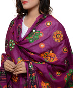 Banjara India Women's Pure Cotton Aari Embroidery & Foil Mirrors Dupatta (Chakachak) Magenta Violet - CHK10 - Banjara India
