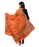 Banjara India Women's Pure Cotton Aari Embroidery & Foil Mirrors Dupatta (Chakachak) Tangy Orange - CHK11 - Banjara India