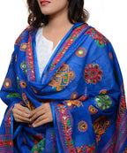 Banjara India Women's Pure Cotton Aari Embroidery & Foil Mirrors Dupatta (Chakachak) Blue - CHK12 - Banjara India