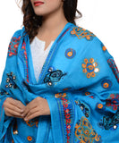 Banjara India Women's Pure Cotton Aari Embroidery & Foil Mirrors Dupatta (Chakachak) Turquoise Blue- CHK13 - Banjara India