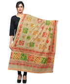Banjara India Women's Pure Cotton Aari Embroidery & Foil Mirrors Dupatta (Chakachak) Beige - CHK14 - Banjara India