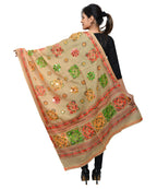 Banjara India Women's Pure Cotton Aari Embroidery & Foil Mirrors Dupatta (Chakachak) Beige - CHK14 - Banjara India