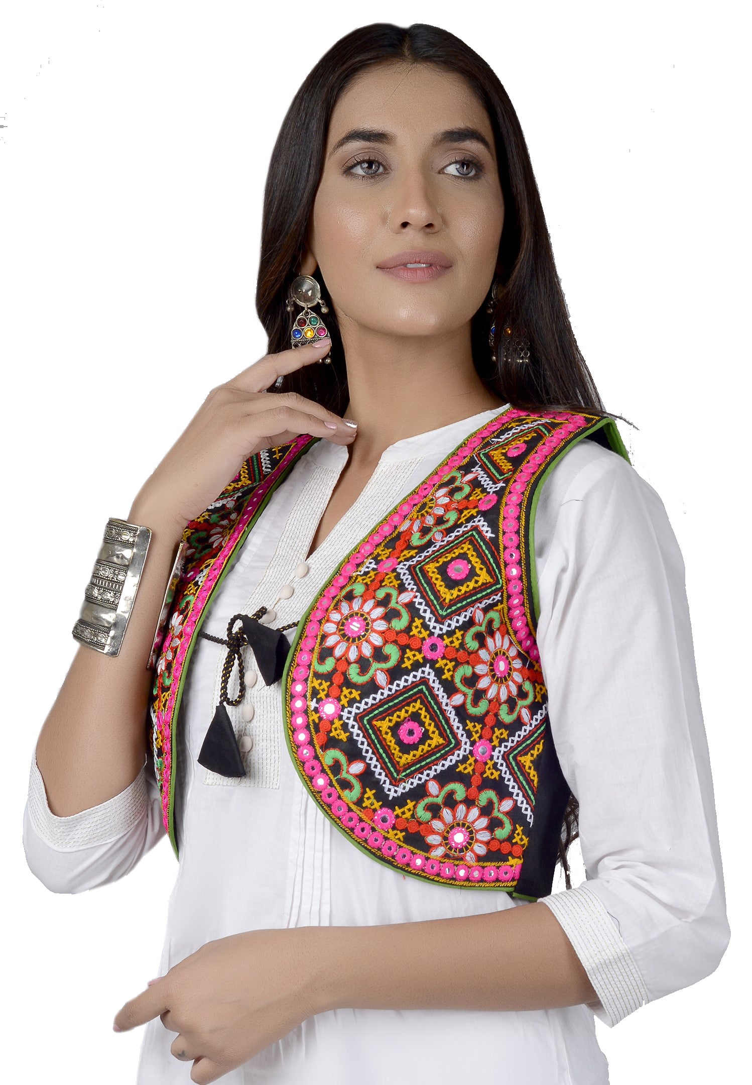 Cotton Kutchi Embroidered Short Jacket/Koti/Shrug (CJK-01) -Black