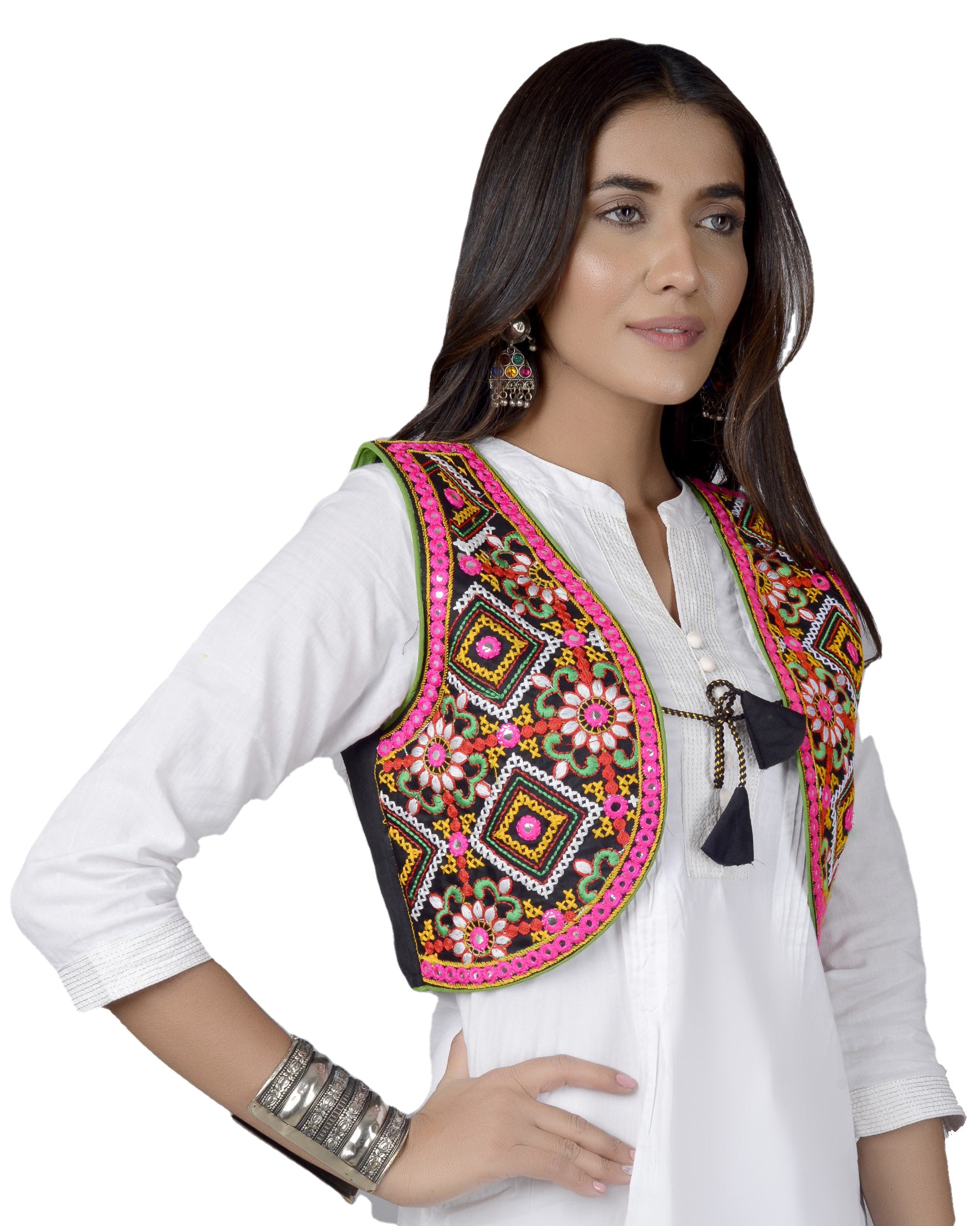 Cotton Kutchi Embroidered Short Jacket/Koti/Shrug (CJK-01) -Black