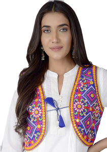 Cotton Kutchi Embroidered Short Jacket/Koti/Shrug (CJK-04) -Blue