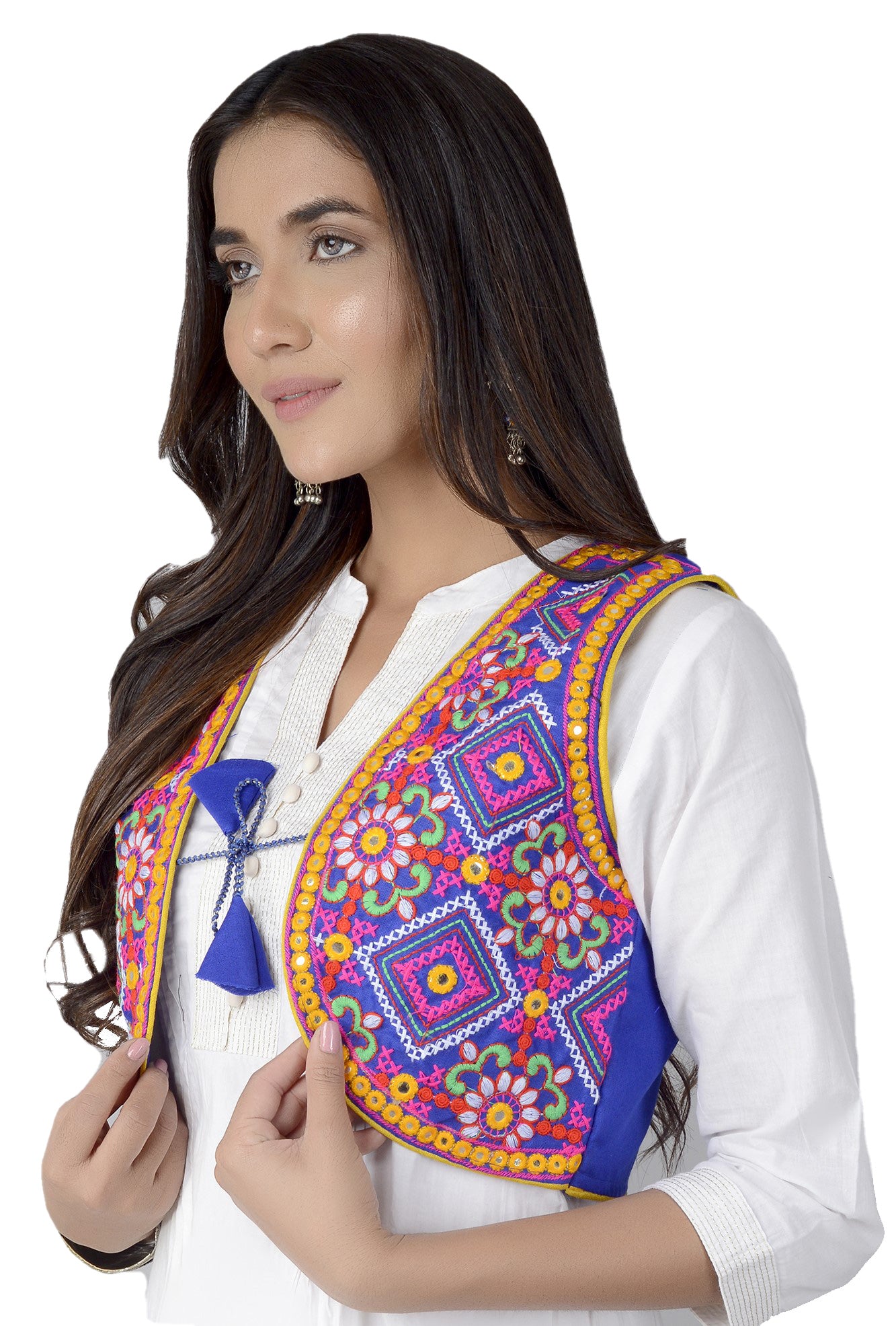Cotton Kutchi Embroidered Short Jacket/Koti/Shrug (CJK-04) -Blue
