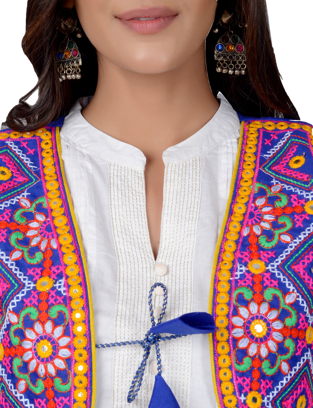 Cotton Kutchi Embroidered Short Jacket/Koti/Shrug (CJK-04) -Blue