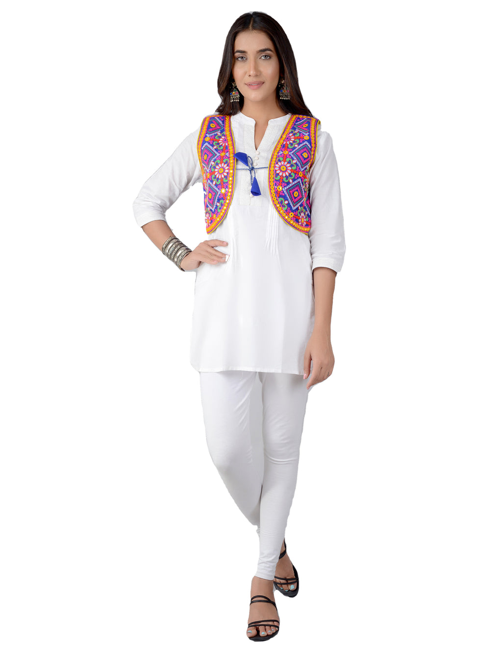 Cotton Kutchi Embroidered Short Jacket/Koti/Shrug (CJK-04) -Blue