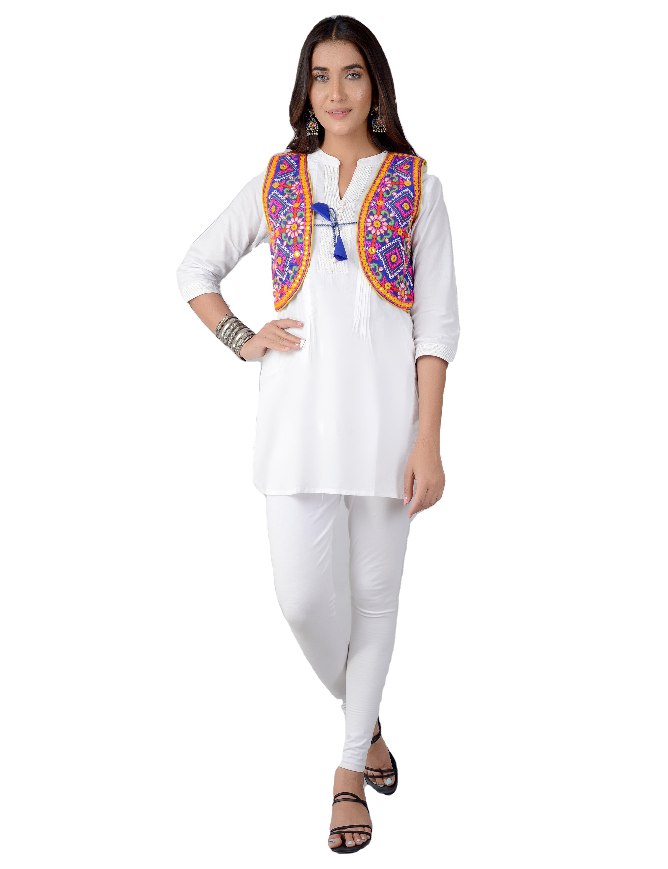 Cotton Kutchi Embroidered Short Jacket/Koti/Shrug (CJK-04) -Blue