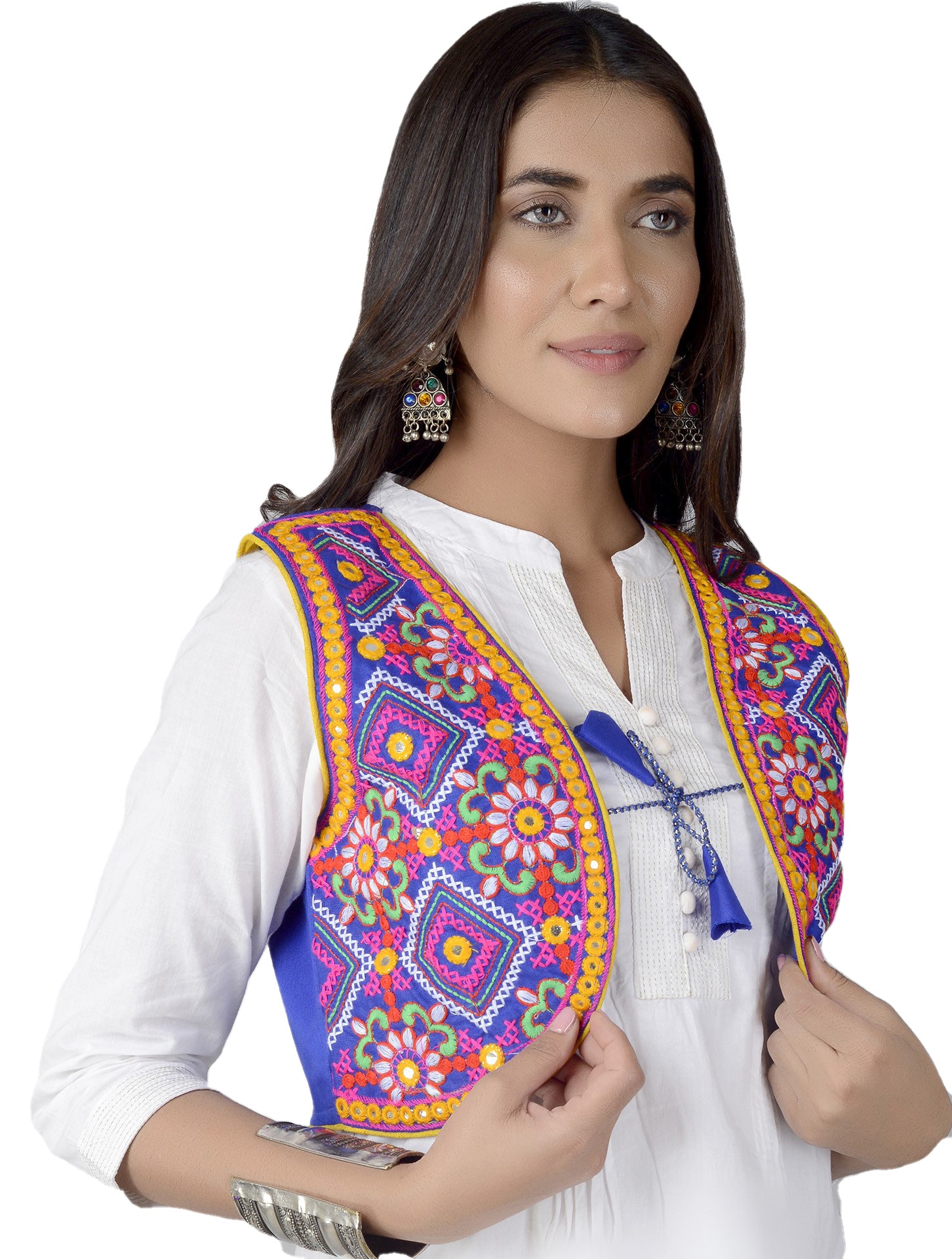 Cotton Kutchi Embroidered Short Jacket/Koti/Shrug (CJK-04) -Blue