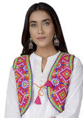 Cotton Kutchi Embroidered Short Jacket/Koti/Shrug (CJK-06) -Pink