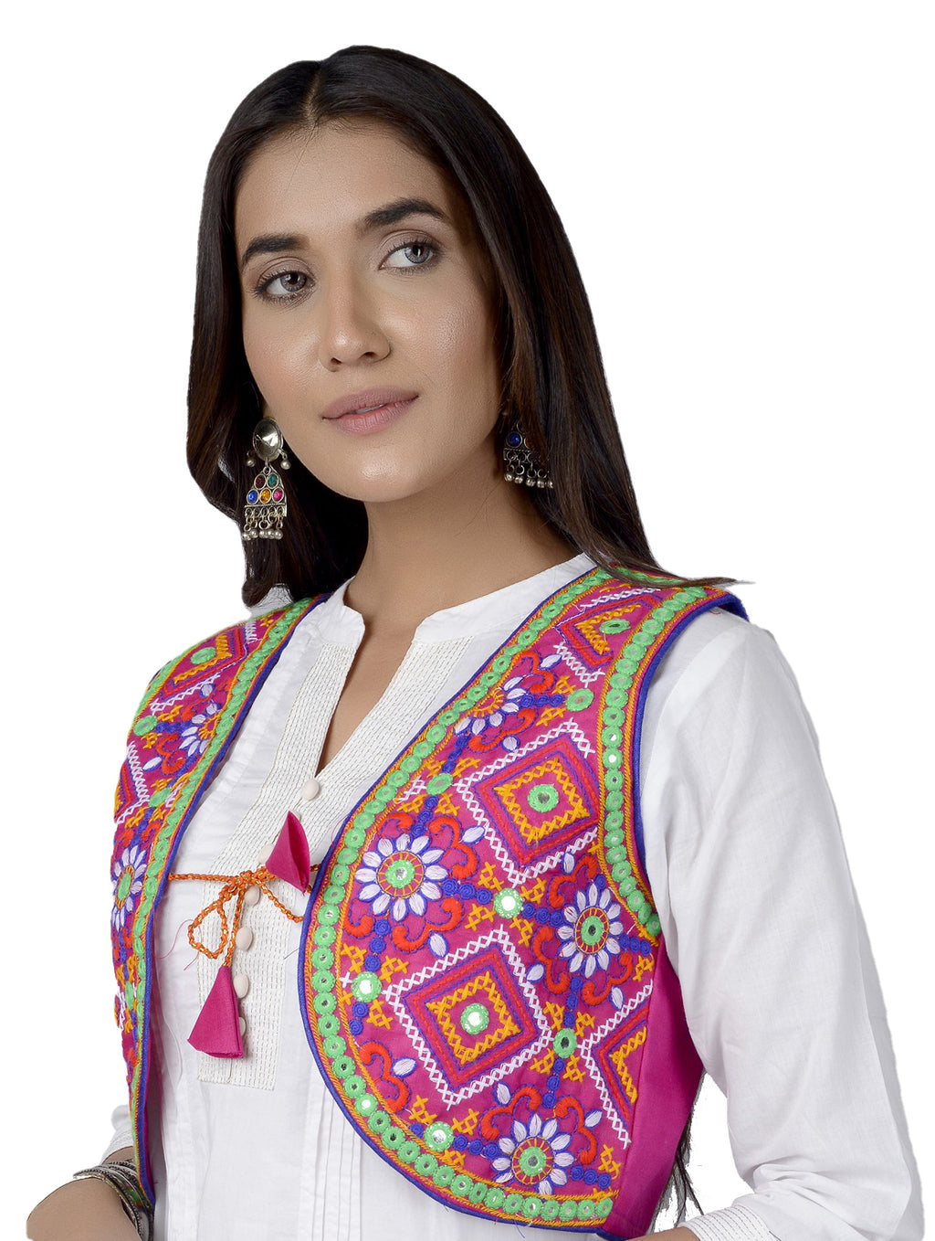 Cotton Kutchi Embroidered Short Jacket/Koti/Shrug (CJK-06) -Pink