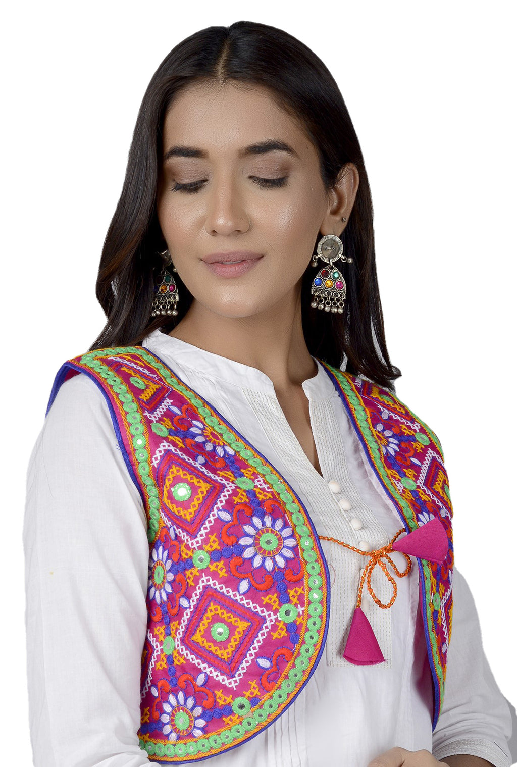 Cotton Kutchi Embroidered Short Jacket/Koti/Shrug (CJK-06) -Pink