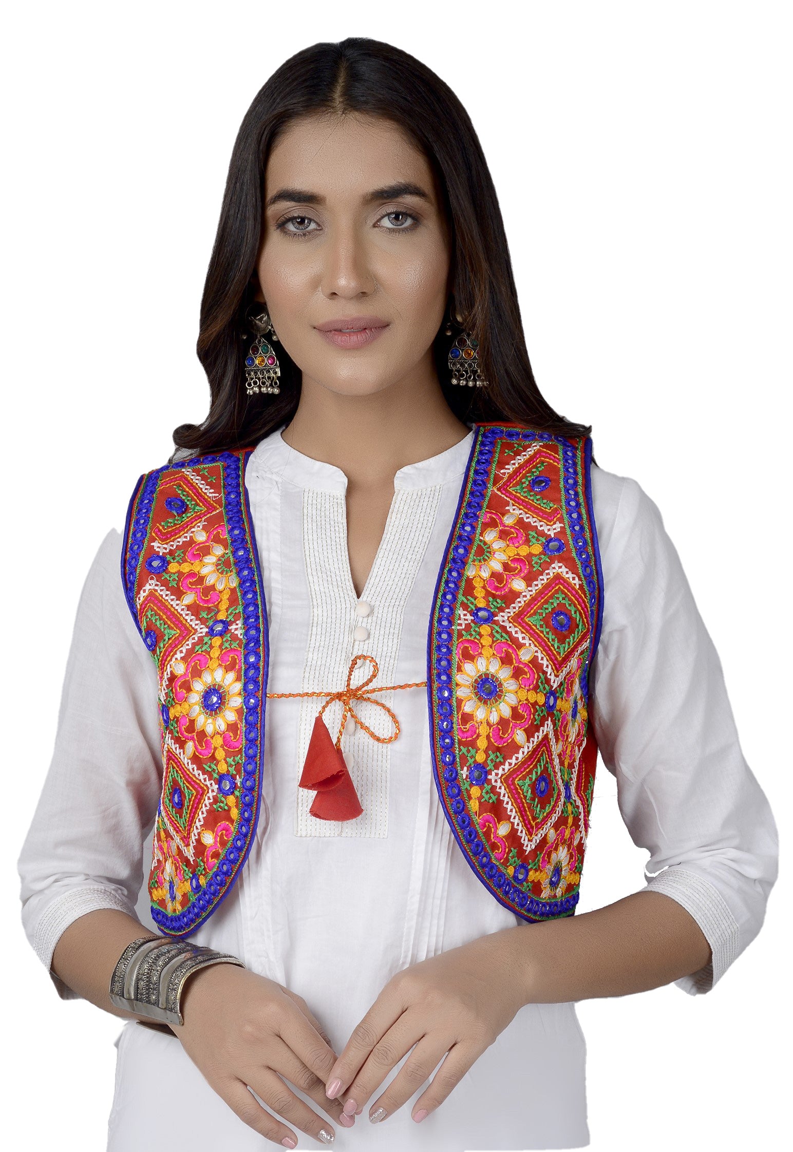 Cotton Kutchi Embroidered Short Jacket/Koti/Shrug (CJK-03) -Red