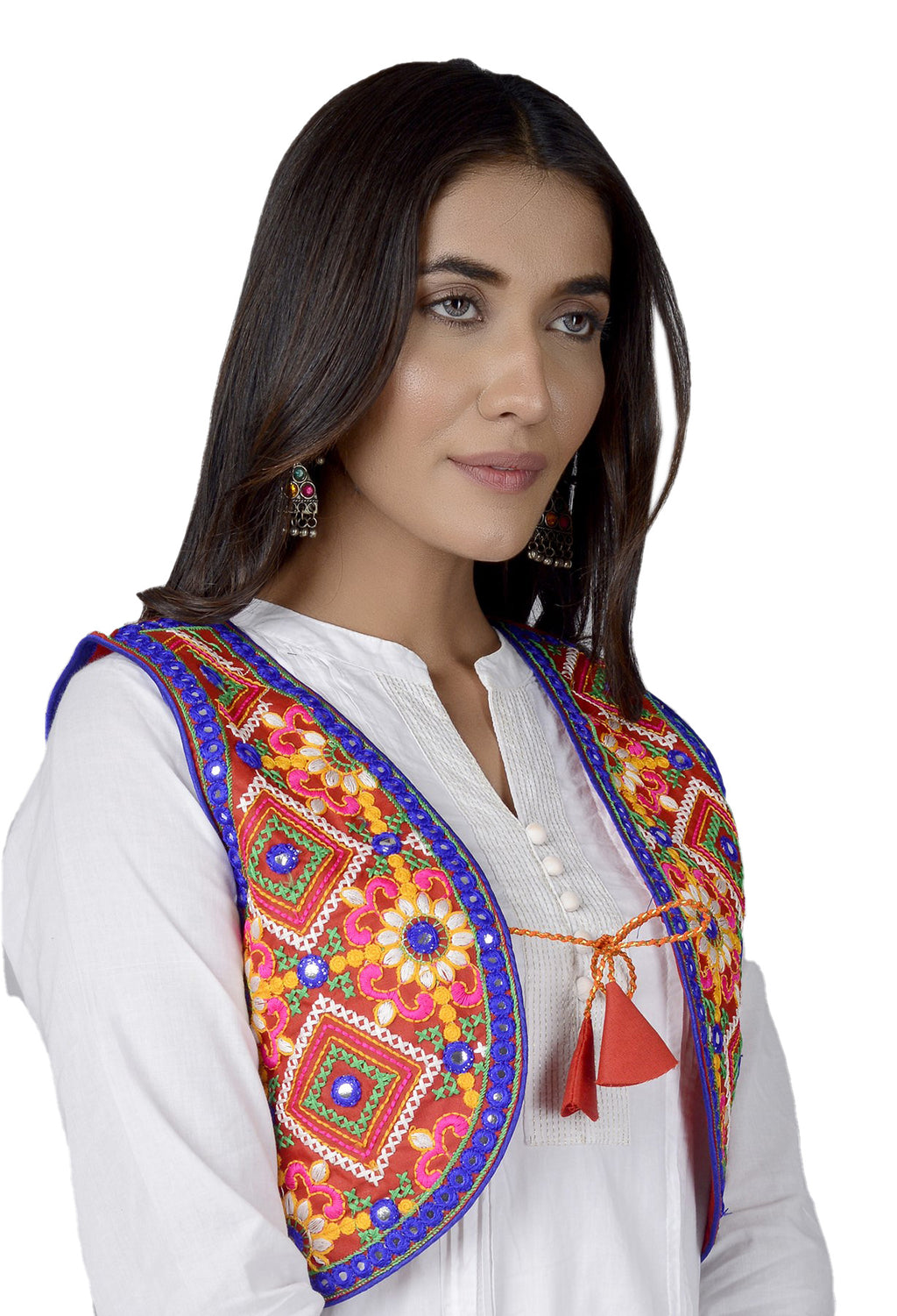 Cotton Kutchi Embroidered Short Jacket/Koti/Shrug (CJK-03) -Red