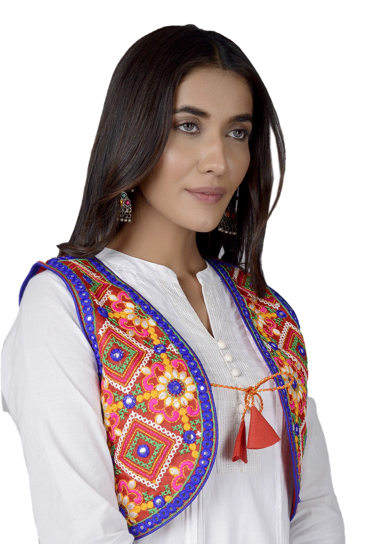 Cotton Kutchi Embroidered Short Jacket/Koti/Shrug (CJK-03) -Red