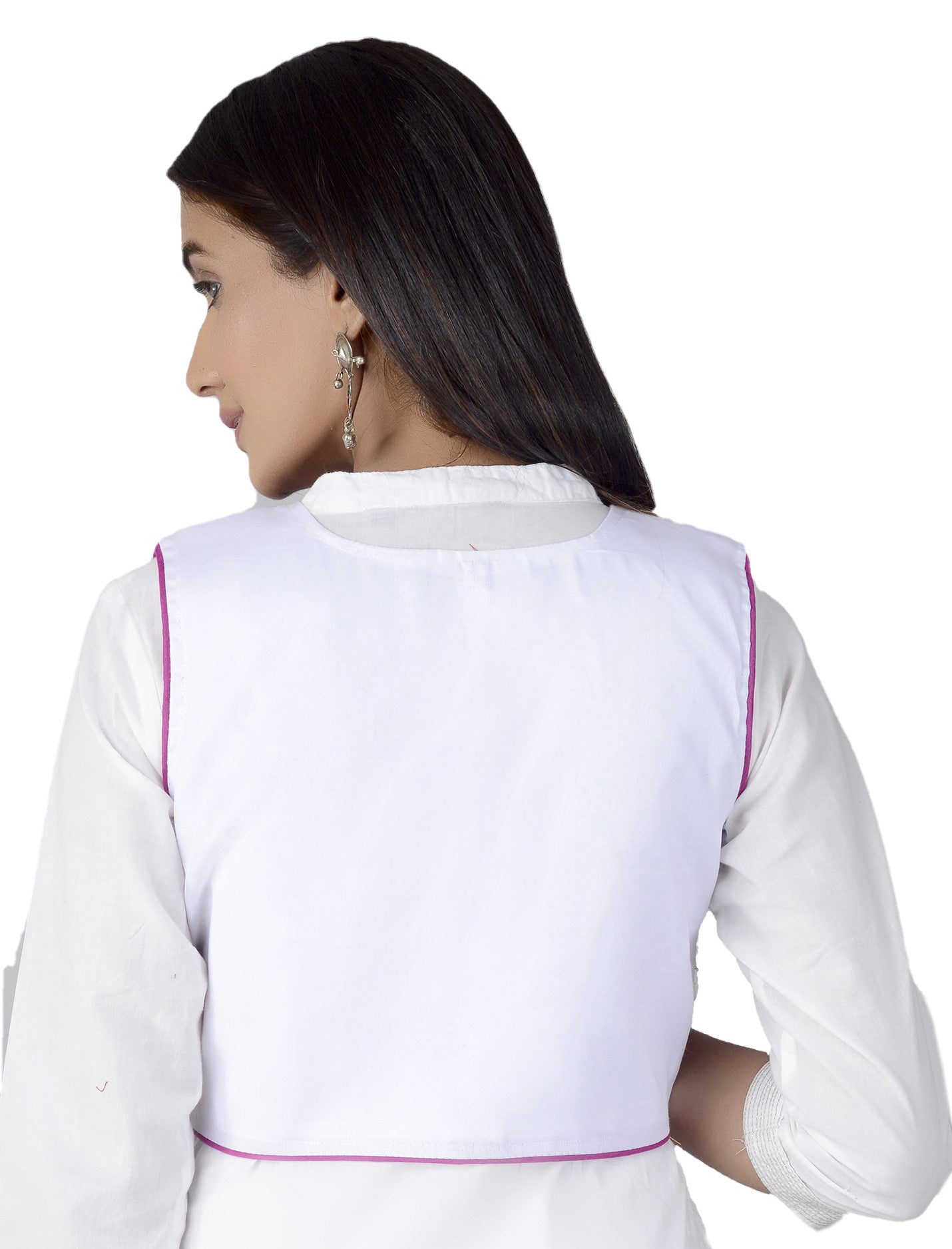Cotton Kutchi Embroidered Short Jacket/Koti/Shrug (CJK-02) -White