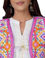 Cotton Kutchi Embroidered Short Jacket/Koti/Shrug (CJK-02) -White