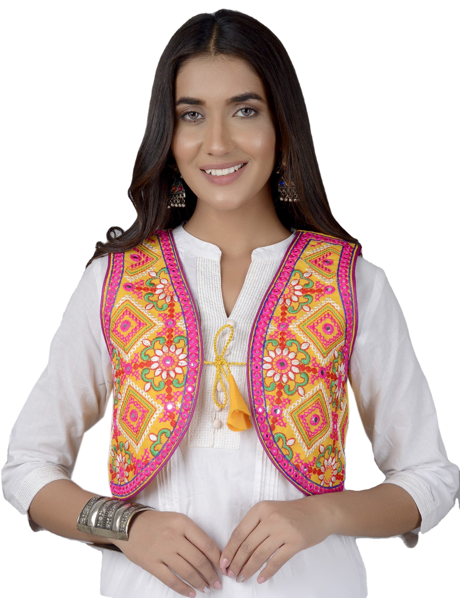 Cotton Kutchi Embroidered Short Jacket/Koti/Shrug (CJK-05) -Yellow