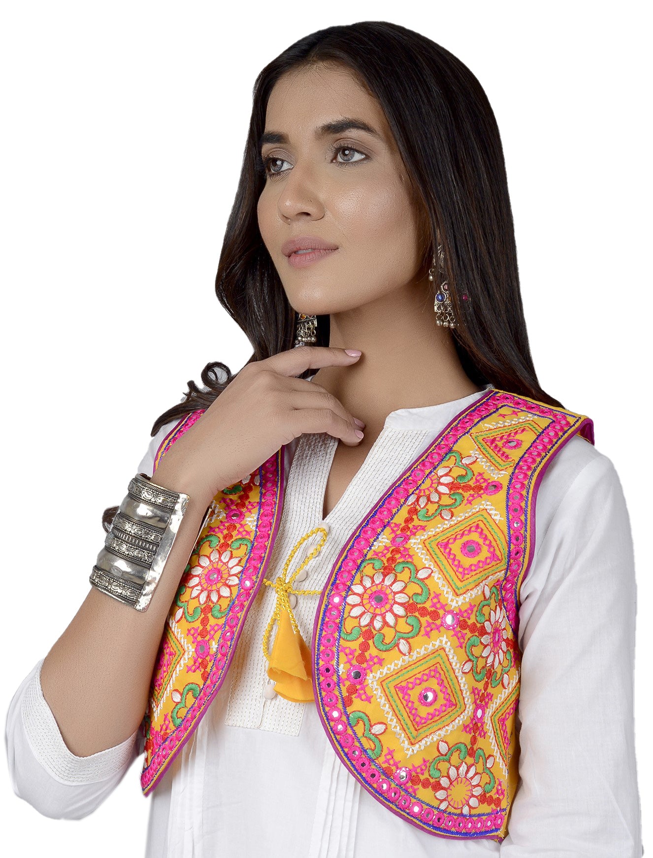 Cotton Kutchi Embroidered Short Jacket/Koti/Shrug (CJK-05) -Yellow