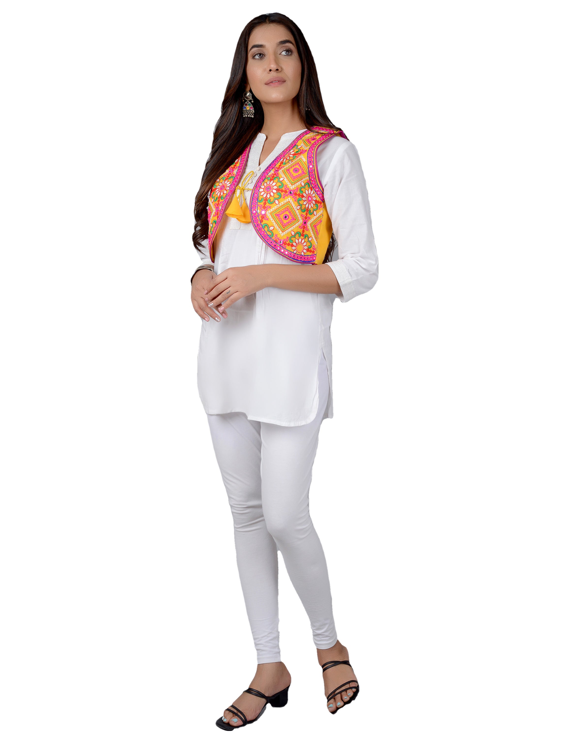 Cotton Kutchi Embroidered Short Jacket/Koti/Shrug (CJK-05) -Yellow