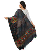 Banjara India Women's Pure Cotton Real Mirrorwork & Hand Embroidery Dupatta (Kutchi Chakkar) Black - CKR01 - Banjara India