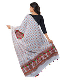 Banjara India Women's Pure Cotton Real Mirrorwork & Hand Embroidery Dupatta (Kutchi Chakkar) White - CKR02 - Banjara India
