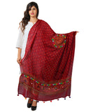 Banjara India Women's Pure Cotton Real Mirrorwork & Hand Embroidery Dupatta (Kutchi Chakkar) Maroon - CKR04 - Banjara India