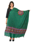 Banjara India Women's Pure Cotton Real Mirrorwork & Hand Embroidery Dupatta (Kutchi Chakkar) Dark Green  - CKR05 - Banjara India