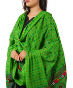 Banjara India Women's Pure Cotton Real Mirrorwork & Hand Embroidery Dupatta (Kutchi Chakkar) Parrot Green - CKR06 - Banjara India