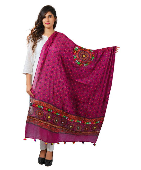 Pure Cotton Real Mirrorwork & Hand Embroidery Dupatta (Kutchi Chakkar) Magenta Violet - CKR10