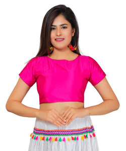 Dupion Silk Half Sleeves Kutchi Blouse-Pink
