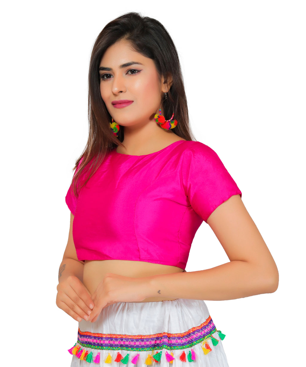 Dupion Silk Half Sleeves Kutchi Blouse-Pink