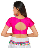 Dupion Silk Half Sleeves Kutchi Blouse-Pink