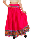 Pink Kutchi Embroidered Border Rayon Skirt/Chaniya by Banjara India