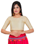Dupion Silk Half Sleeves Kutchi Blouse-Beige