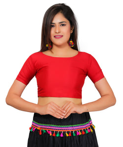 Dupion Silk Half Sleeves Kutchi Blouse-Red