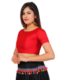 Dupion Silk Half Sleeves Kutchi Blouse-Red