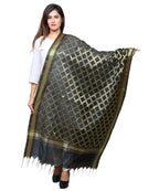 Banarasi Kora Silk Cross Butti Dupatta- Black