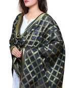Banarasi Kora Silk Cross Butti Dupatta- Black