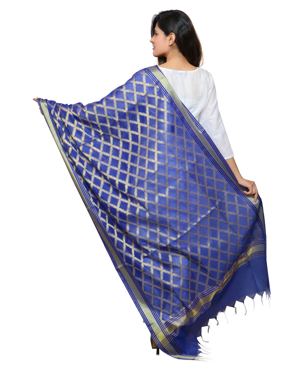 Banarasi Kora Silk Cross Butti Dupatta- Blue