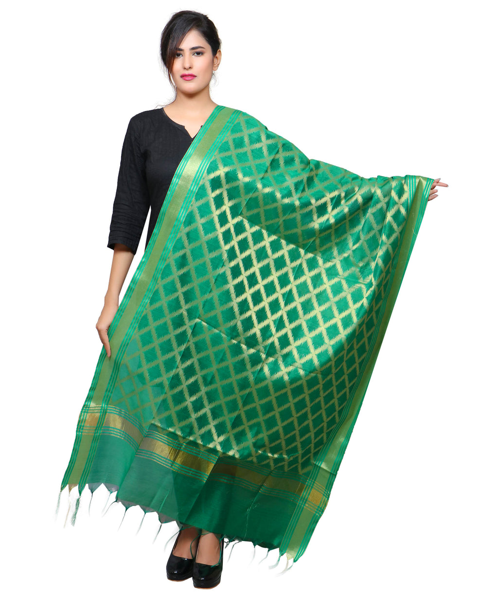 Banarasi Kora Silk Cross Butti Dupatta- Green