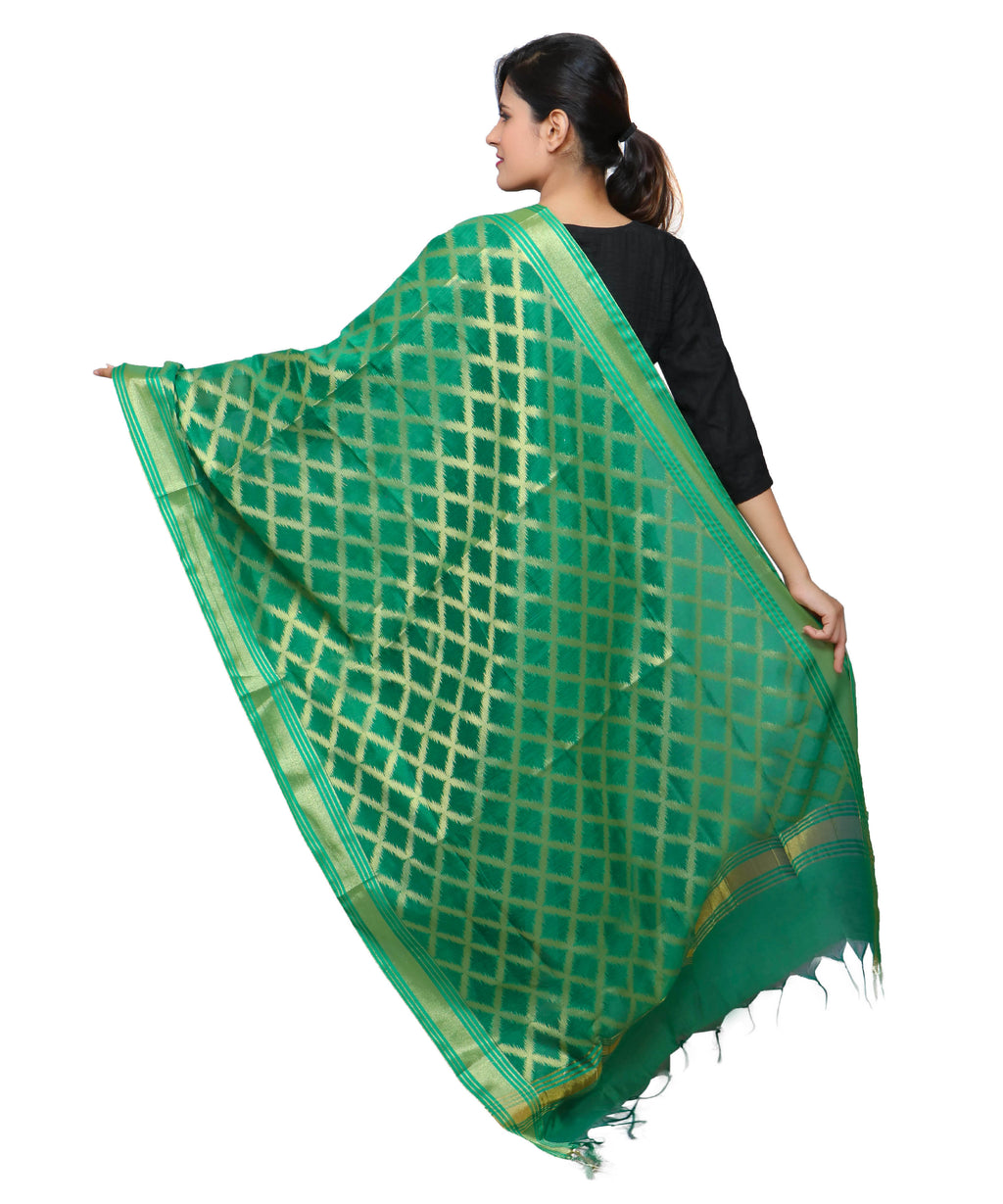 Banarasi Kora Silk Cross Butti Dupatta- Green