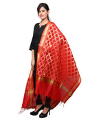 Banarasi Kora Silk Cross Butti Dupatta- Red