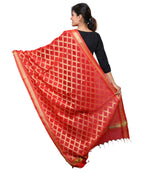 Banarasi Kora Silk Cross Butti Dupatta- Red
