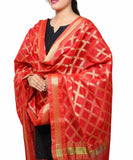 Banarasi Kora Silk Cross Butti Dupatta- Red