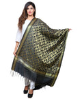 Banarasi Kora Silk Curly Butti Dupatta- Black