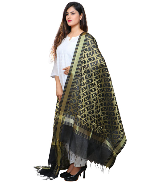 Banarasi Kora Silk Curly Butti Dupatta- Black
