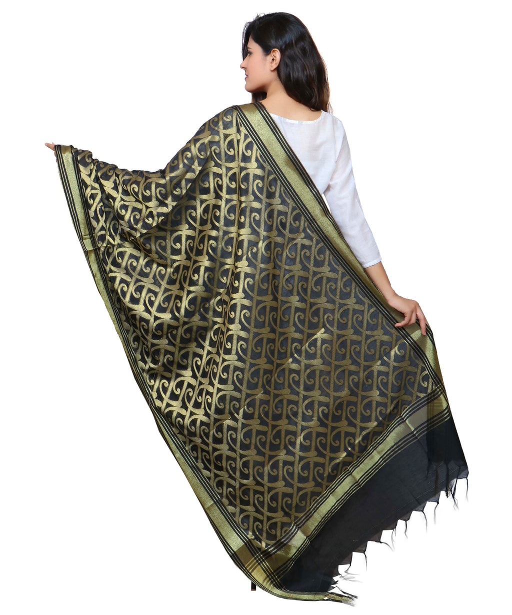 Banarasi Kora Silk Curly Butti Dupatta- Black