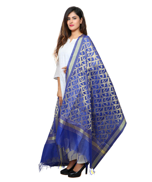 Banarasi Kora Silk Curly Butti Dupatta- Blue